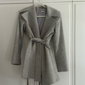 Gray wool Trina Turk wrap coat